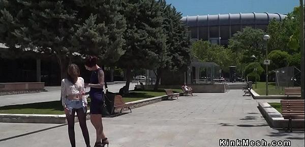  Slave gets pussy pinched in public